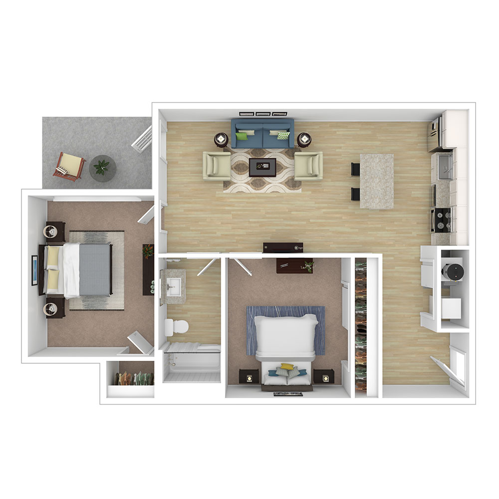 2 bed 1 bath apartment floor plan at mulberry lofts